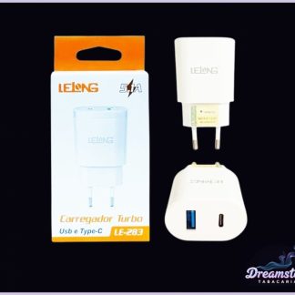 Tomada para Carregador Dupla Turbo USB + Tipo C Lelong 5.1A